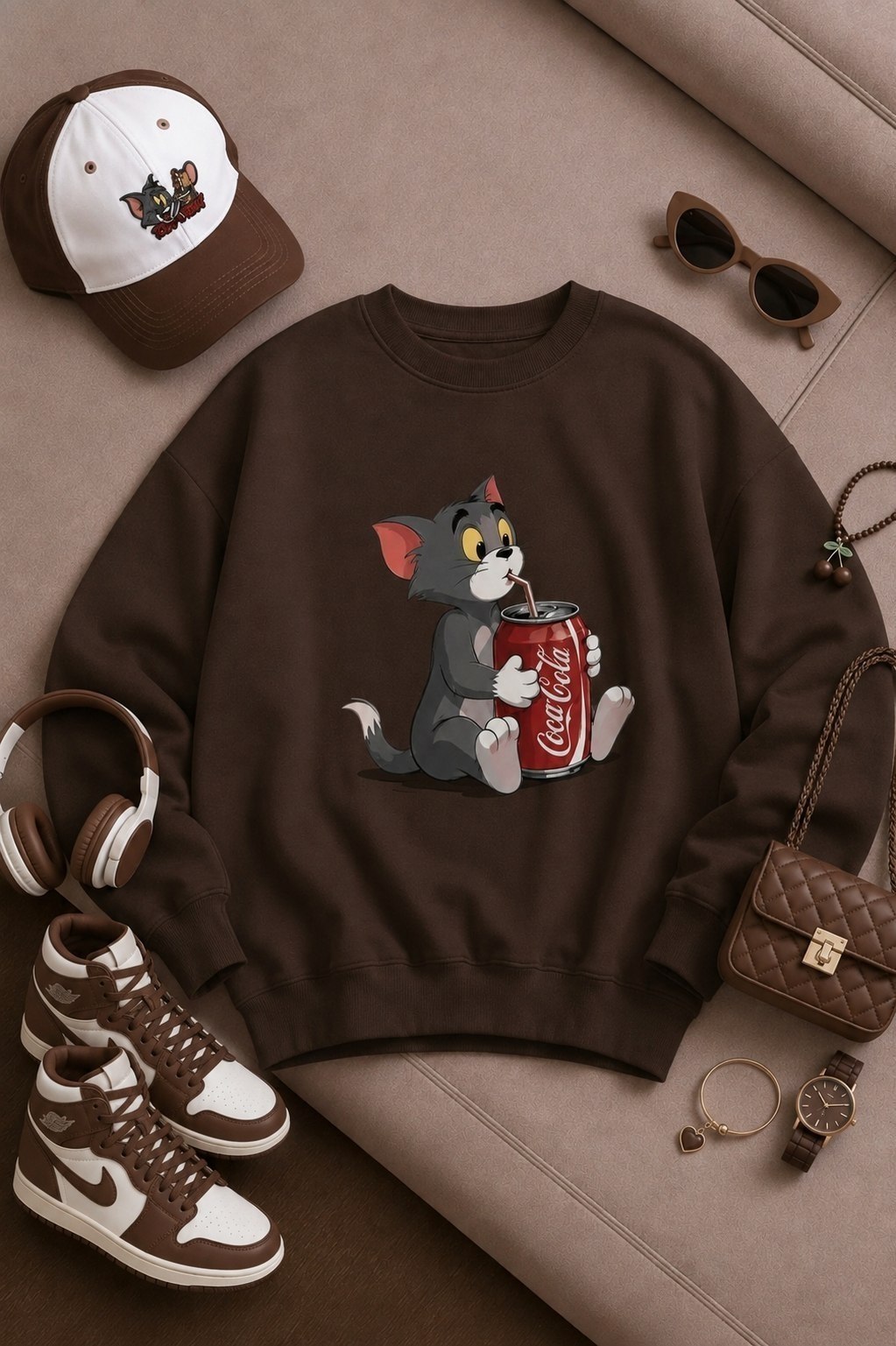 بلوز دورس توکرکی اسپرت یقه گرد طرح تام و کوکاکولا این مدل هم مناسب مردانه است هم زنانه کد 80756